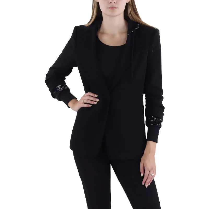 women’s chic weekend dresses-Womens Sequined Work Wear Open-Front Blazer