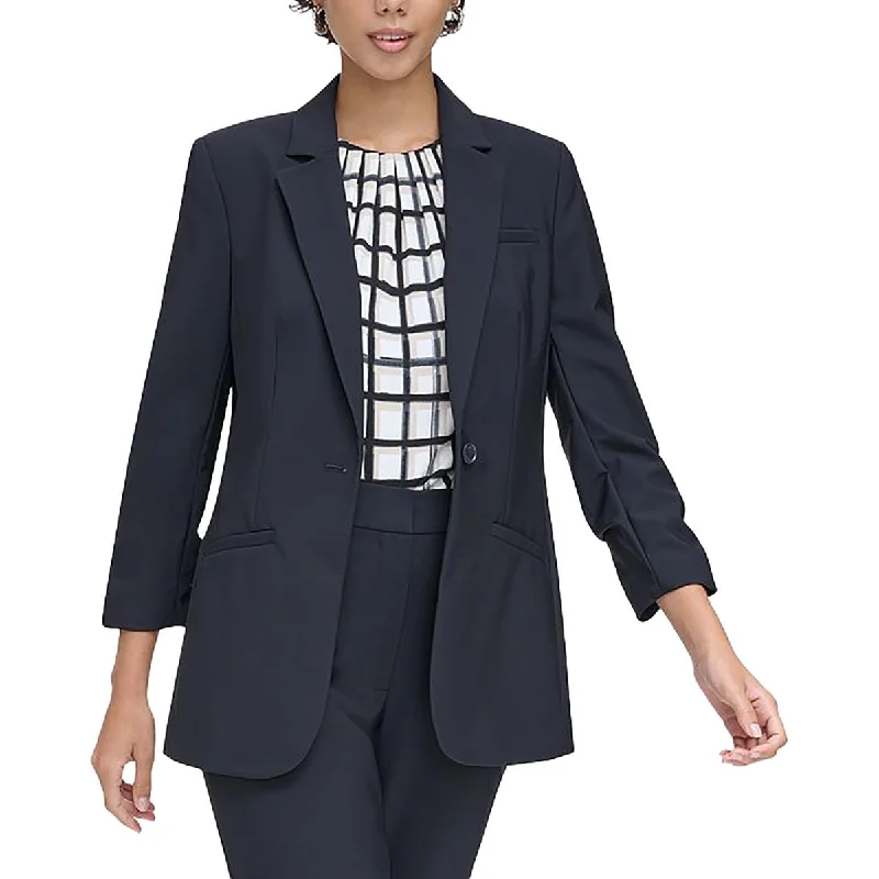 women’s elegant winter outfits-Womens Solid Business One-Button Blazer