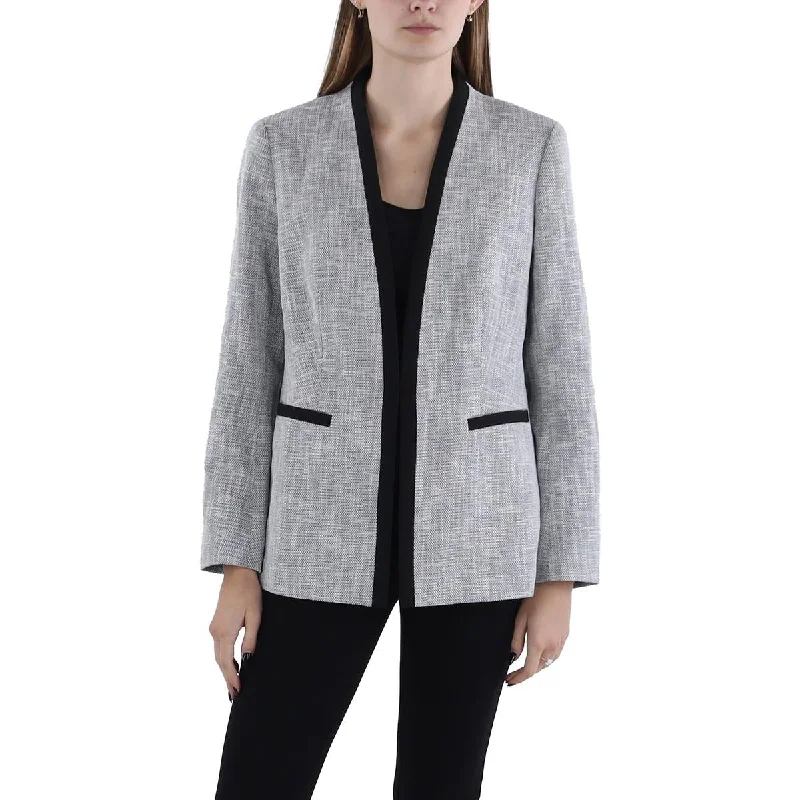 women’s trendy sweater tops-Womens Textured Wear To Work Open-Front Blazer