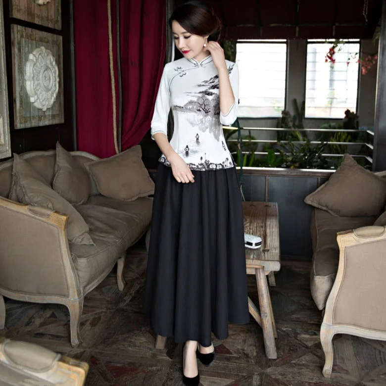 women’s trendy formal jackets for office-3/4 Sleeve Silk Cheongsam Top Women's Chinese Suit