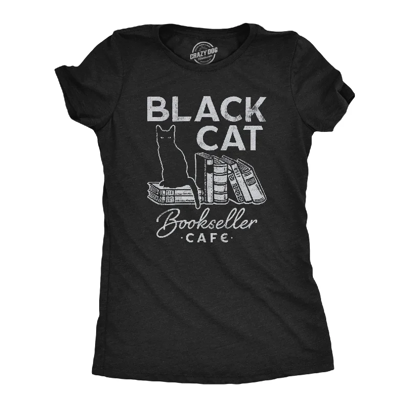 women’s formal evening gowns-Womens Black Cat Bookseller Cafe T Shirt Funny Halloween Book Lovers Novelty Tee For Ladies