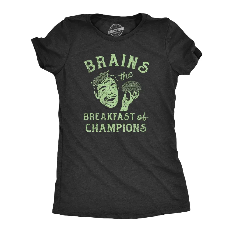 women’s trendy velvet skirts-Womens Brains The Breakfast Of Champions T Shirt Funny Halloween Zombie Joke Tee For Ladies