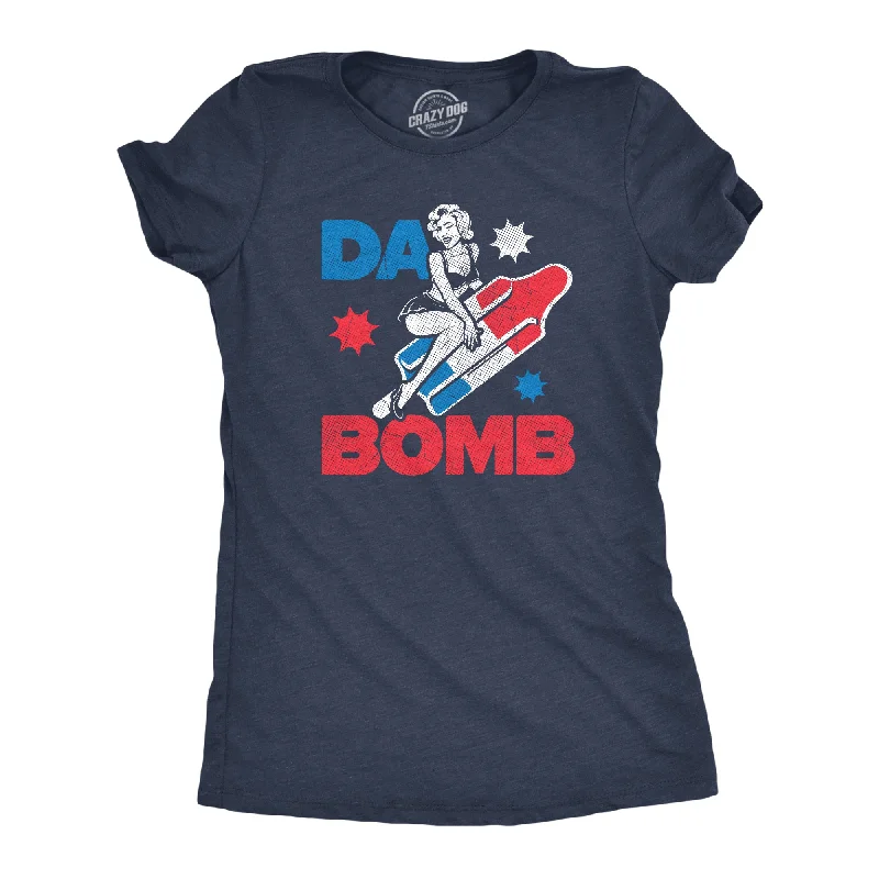 women’s chic winter wear-Womens Da Bomb T Shirt Funny Retro Fourth Of July Popsicle Tee For Ladies