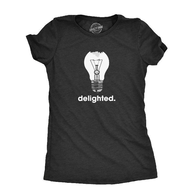 women’s cozy knit sweaters for winter-Womens Delighted T Shirt Funny Broken Smashed Light Bulb Joke Tee For Ladies