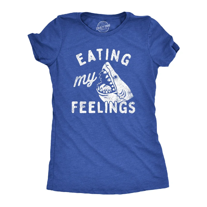 women’s fashionable skirts-Womens Eating My Feelings T Shirt Funny Shark Bite Joke Tee For Ladies