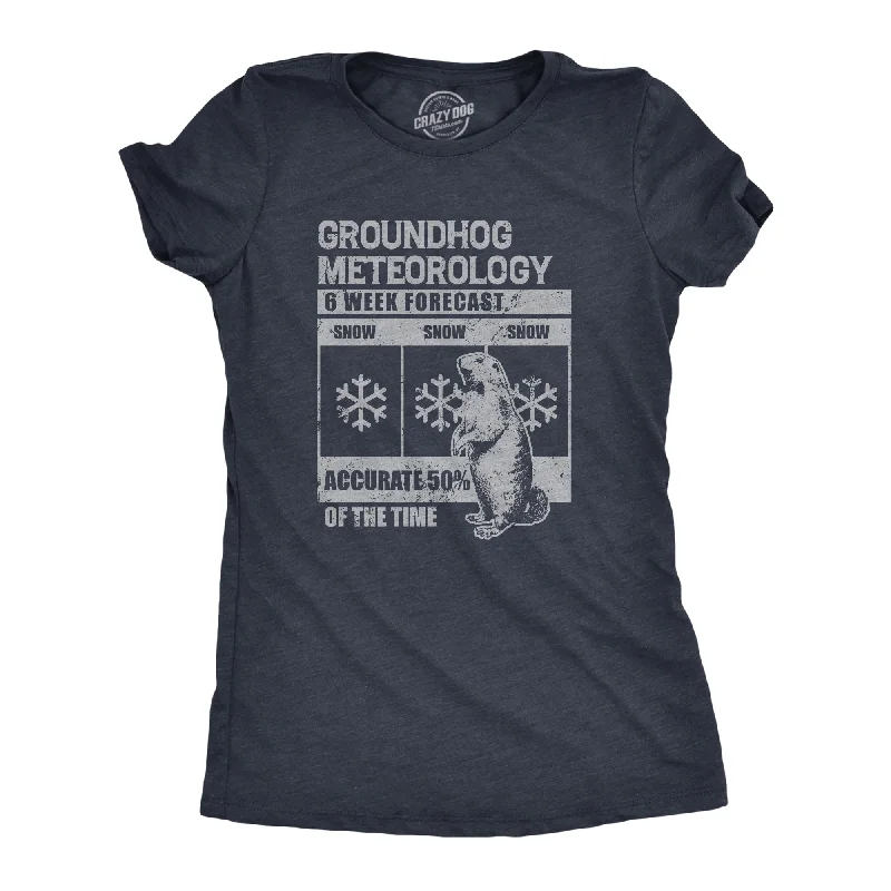 women’s trendy sweater dresses-Womens Groundhog Meteorology T Shirt Funny Groundhogs Day Winter Weather Forecast Joke Tee For Ladies