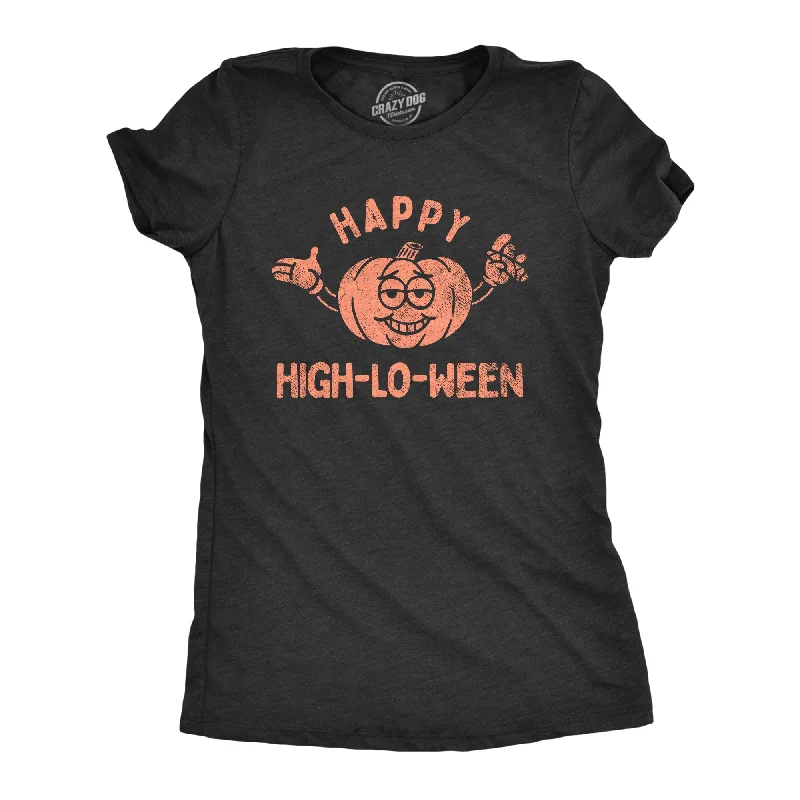 women’s elegant maxi skirts-Womens Happy High Lo Ween T Shirt Funny 420 Halloween Weed Smoking Spooky Season Lovers Tee For Ladies