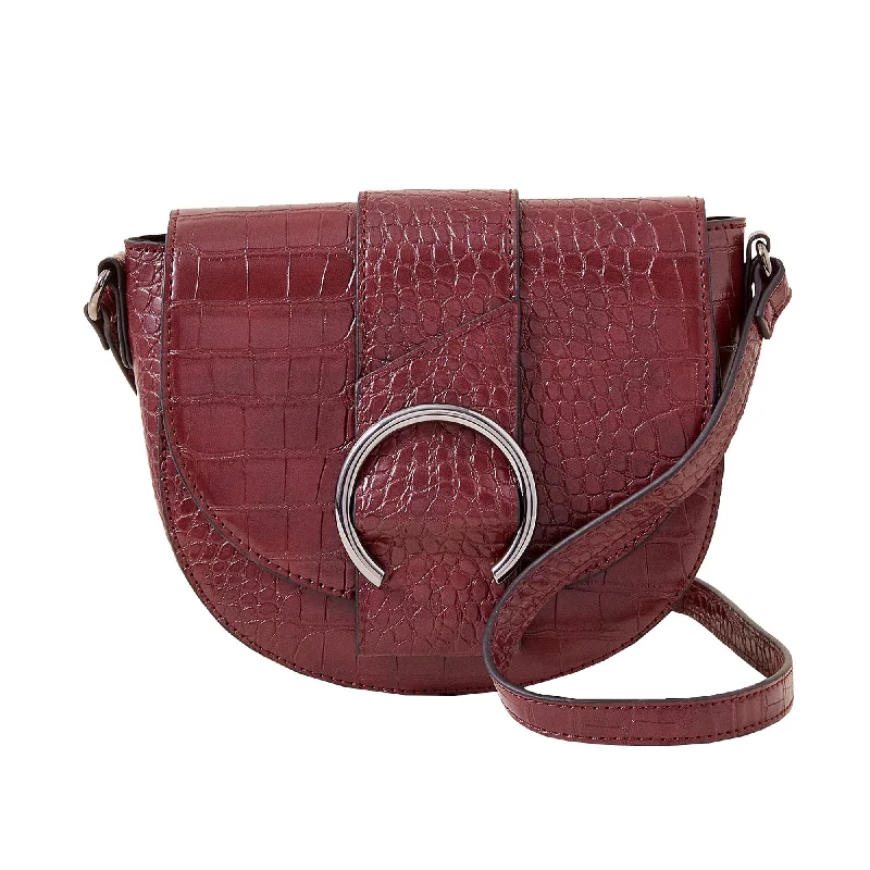 trendy handbags for chic professionals -Accessorize London Women's Burgundy Faux Croc Ring Detail Saddle Bag