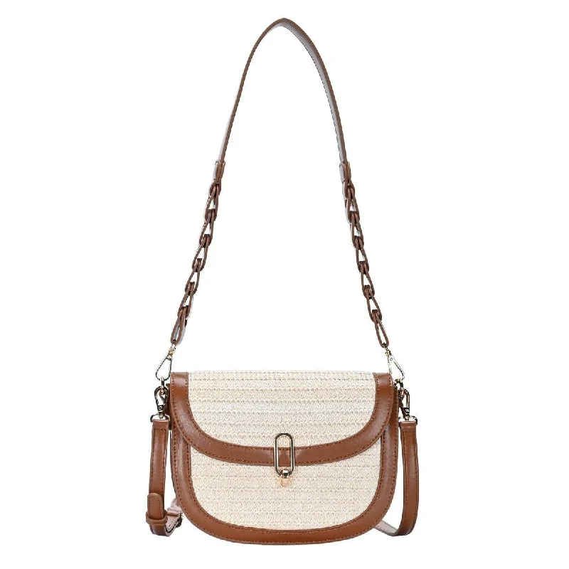 practical handbags for women on the go -BGT4552 Straw Leather trim Crossbody