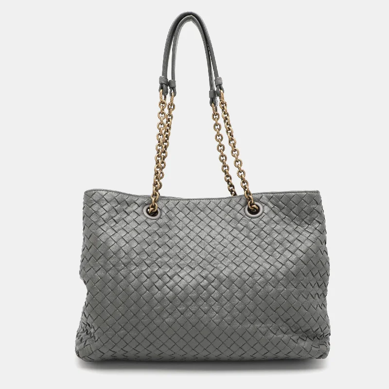 luxurious handbags with unique designs -Bottega Veneta Grey Intrecciato Leather Chain Tote