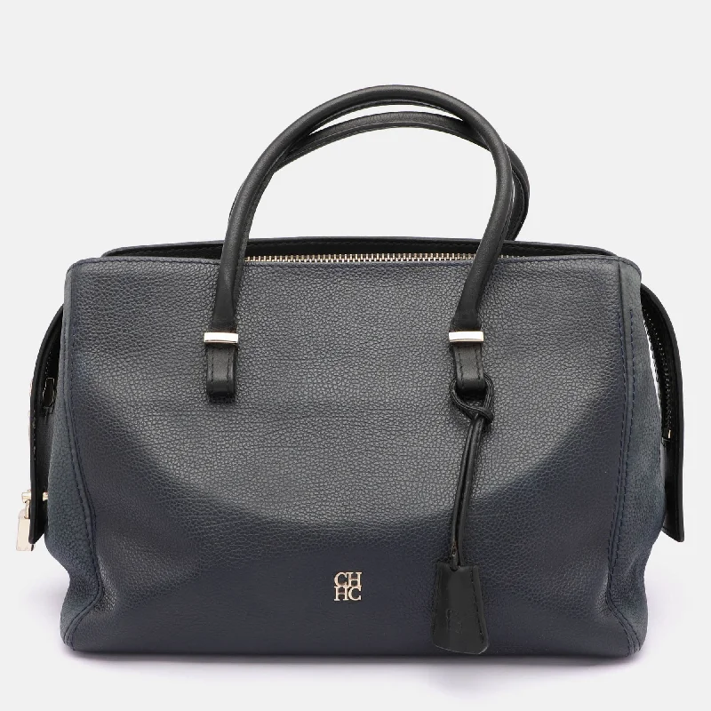 designer handbags with elegant accents -Ch Carolina Herrera Blue Nubuck And Leather Zip Tote