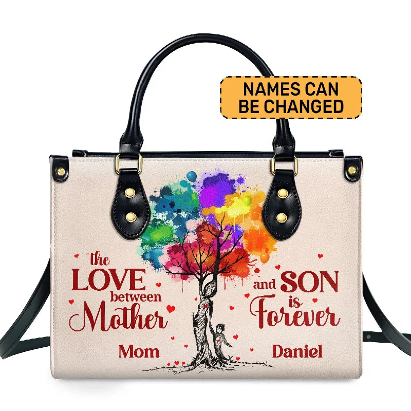 chic handbags for stylish office workers -The Love Between Mother And Son Is Forever - Personalized Leather Handbag STB188B