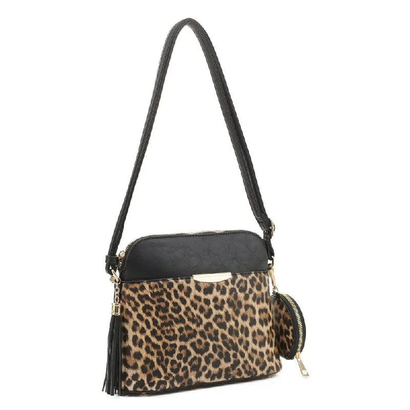 handbags for women with clean lines -DS95314L2 Leopard Dome Crossbody w/ Earbud Case