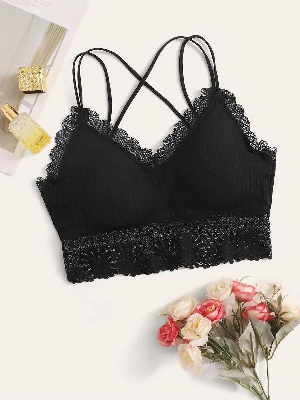 chic handbags for everyday style -Floral Lace Crisscross Bralette Lingerie