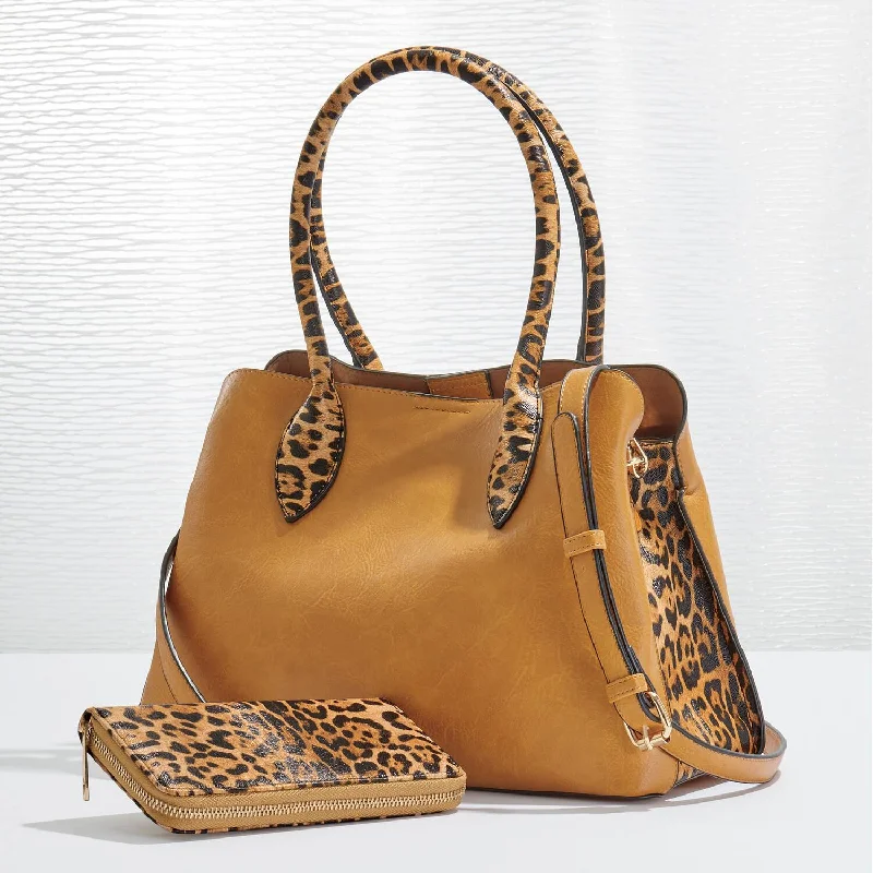 stylish handbags for women on the go -HGV0092W Leopard Detail Top Handle Handbag/Crossbody