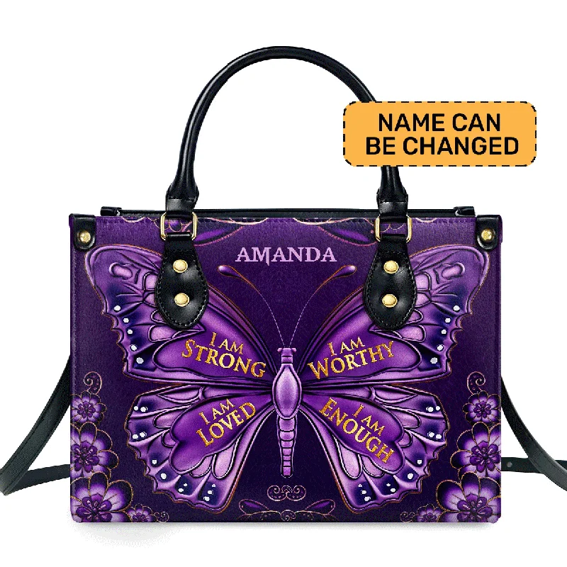 practical handbags for stylish women -I Am Strong I Am Worthy - Personalized Leather Handbag MB79