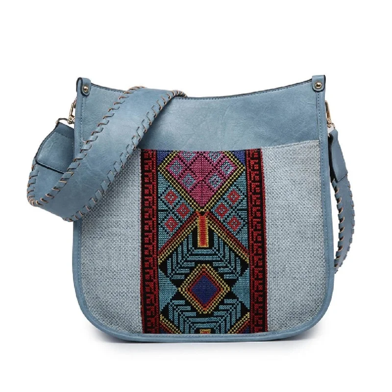 trendy handbags with functional designs -M1977TRB Inspired Tribal Print Flannel Front Crossbody