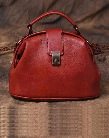 luxury handbags for women with fine taste -Red Small Womens Vintage Leather Doctor Handbag Small Brown Doctor Purse Shoulder Bag for Ladies