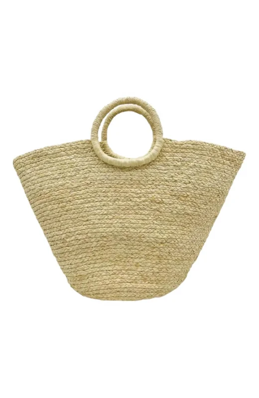 chic handbags for stylish travel -Santa Monica Braided Straw Basket Bag In Tan