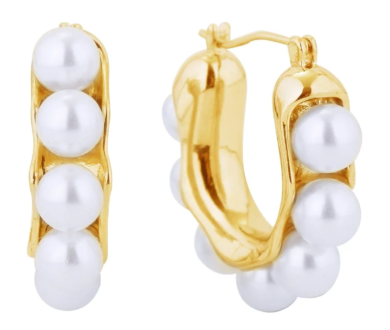 fashionable handbags with timeless appeal -SJE310526 14K U Shaped Pearl Pincatch Earrings