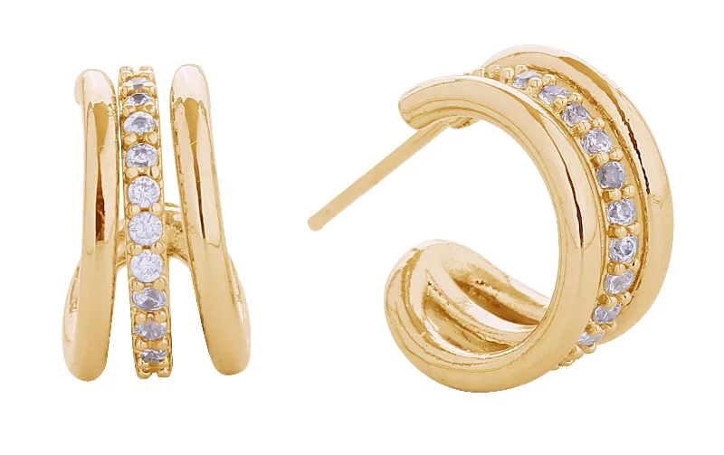 chic handbags for stylish travel -SJE310657 14K Dazzle Trio Hoop Post Earrings