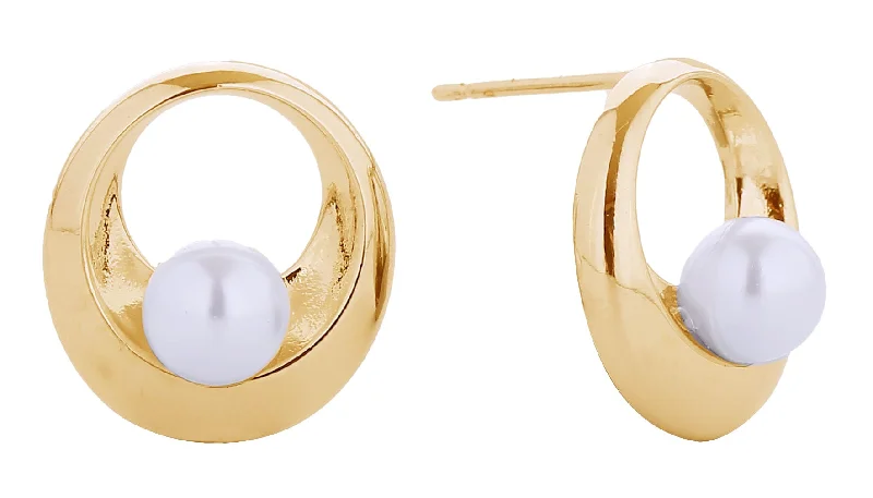 trendy handbags for fashionable professionals -SJE310665 14K Inner Circle Pearl Post Earrings