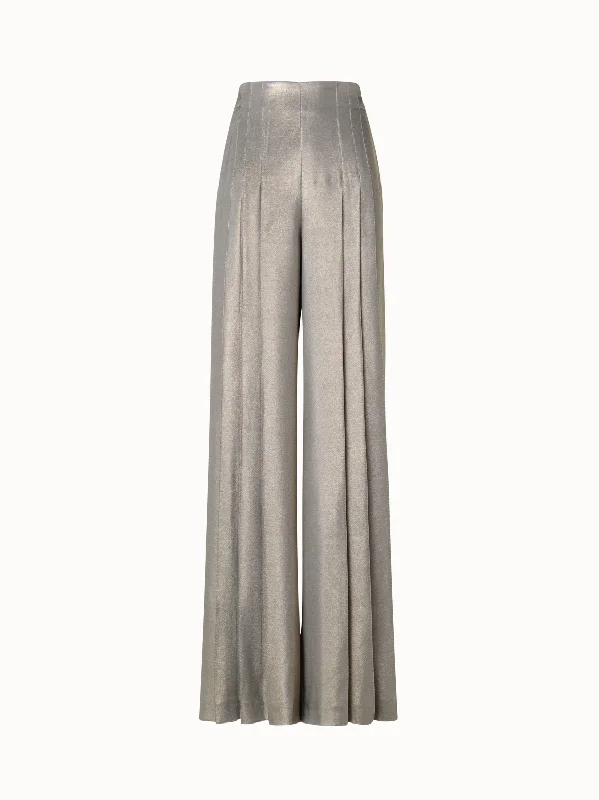 chic handbags with bold designs -Wide Leg Silk Lurex Pants with Front Pleats