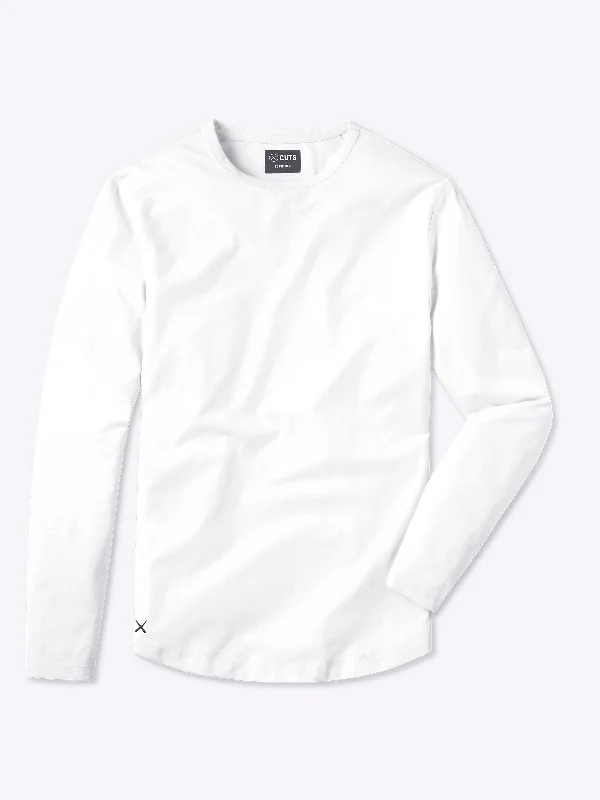 women’s fashion outdoor jackets-AO Universal Long Sleeve Curve-Hem Tee | White Classic-fit PYCA Pro