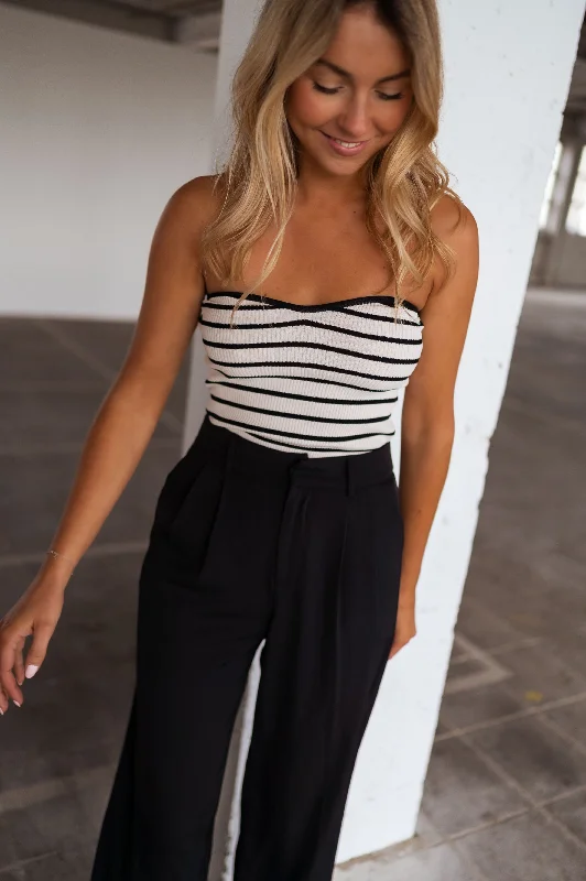 women’s trendy weekend outfits-Ecru and Black Striped Marshall Top