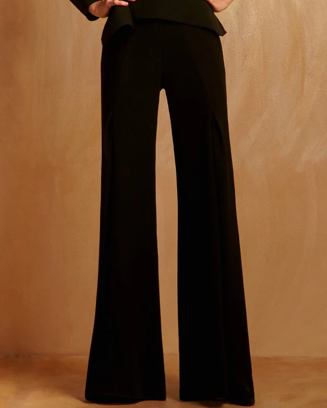 women’s stylish knitted pants-Flared Black Pants