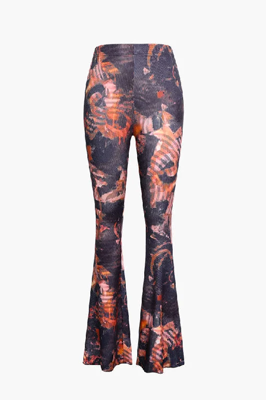 women’s trendy winter sweaters-Artistic Printed High Waisted Flare Leg Pants