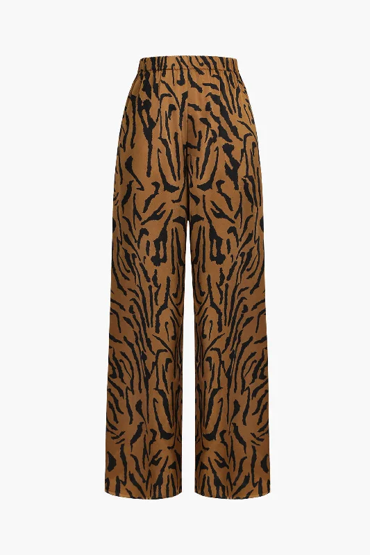 women’s chic winter wear-Stripe Print Wide Leg Trousers