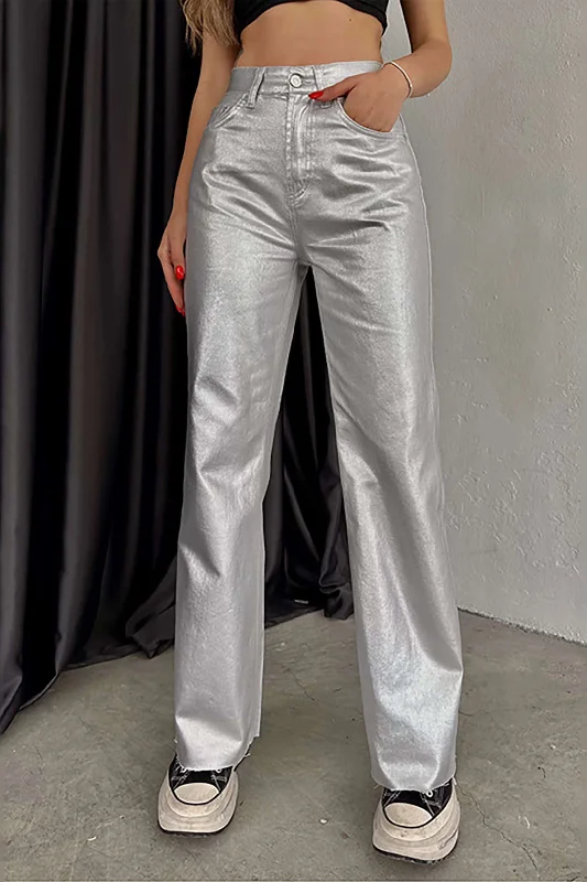 women’s smart casual trousers-Metallic Pocket Skinny Leg Pants