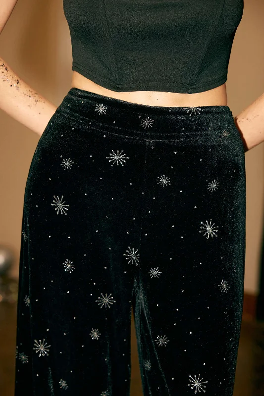 women’s comfortable winter skirts-High Waist Velvet Snowflake Pattern Straight Leg Pants