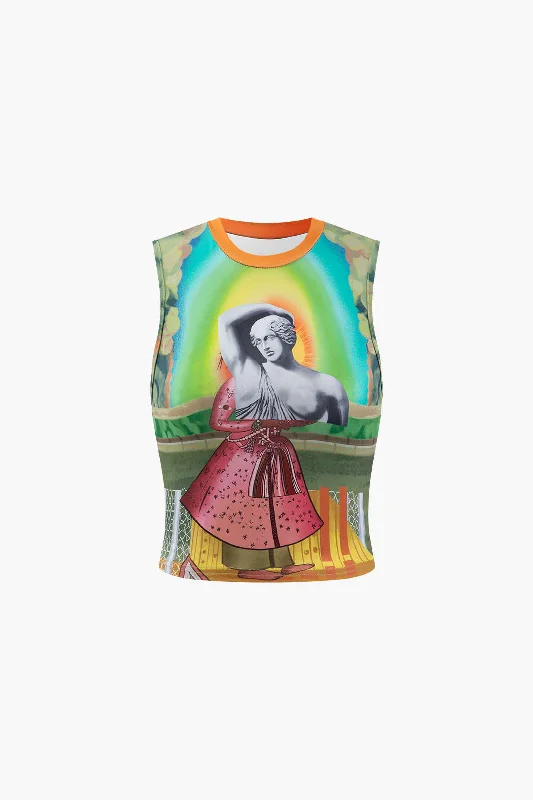 women’s elegant autumn dresses-Retro Statue Print Tank Top