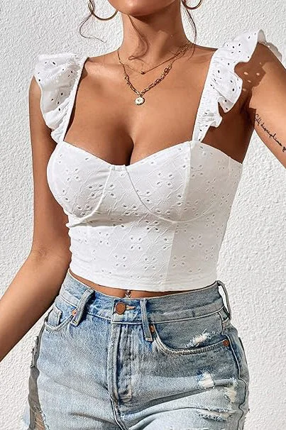 women’s stylish party tops-Embroidered Eyelet Twist Cami Top