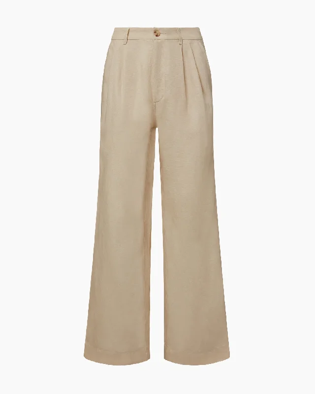 women’s comfortable weekend outfits-Air Linen Pleated Trouser | Sandshell