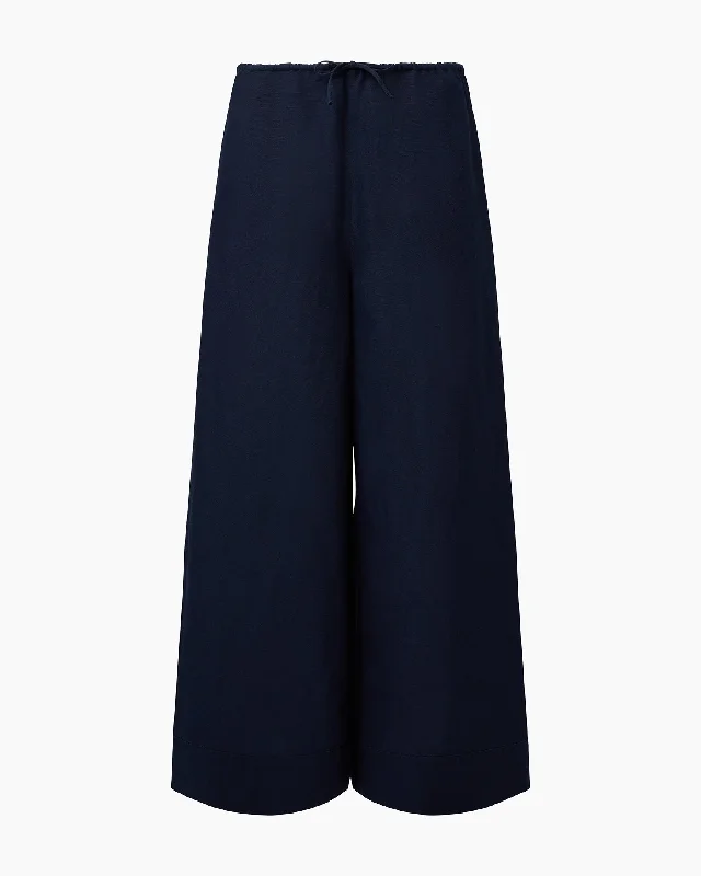 women’s chic wool coats for winter-Air Linen Wide Leg Drawstring Pant | Deep Navy