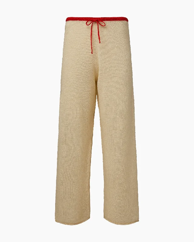 women’s elegant weekend dresses-Linen Knit Drawstring Pant | Cream/Poinciana