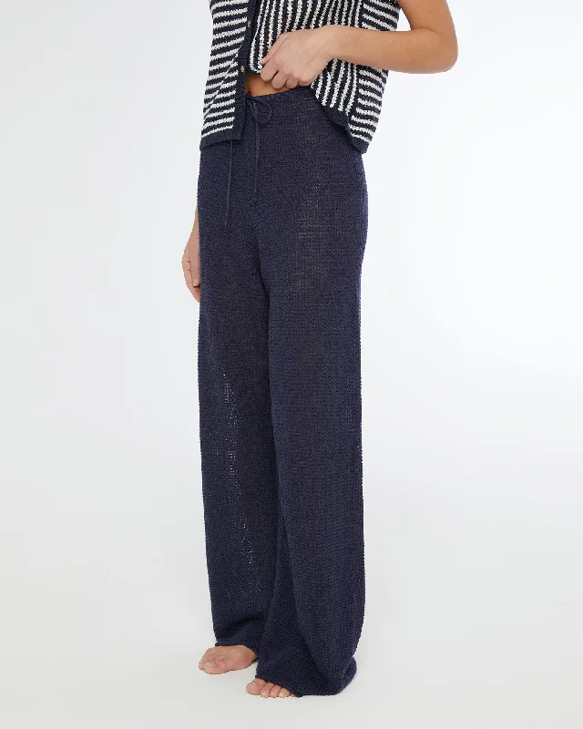 women’s cozy sweater cardigans-Linen Knit Drawstring Pant | Deep Navy