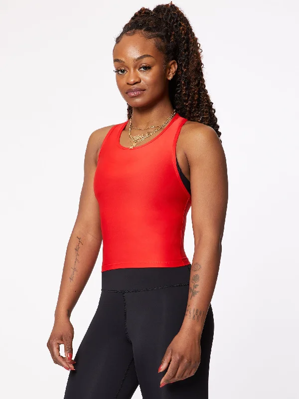 women’s elegant office tops-Cropped Performance Racer Tank | Red