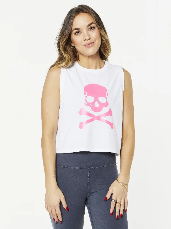 women’s trendy fashion accessories-Renee Performance Tank 'Skull - Pink' | White