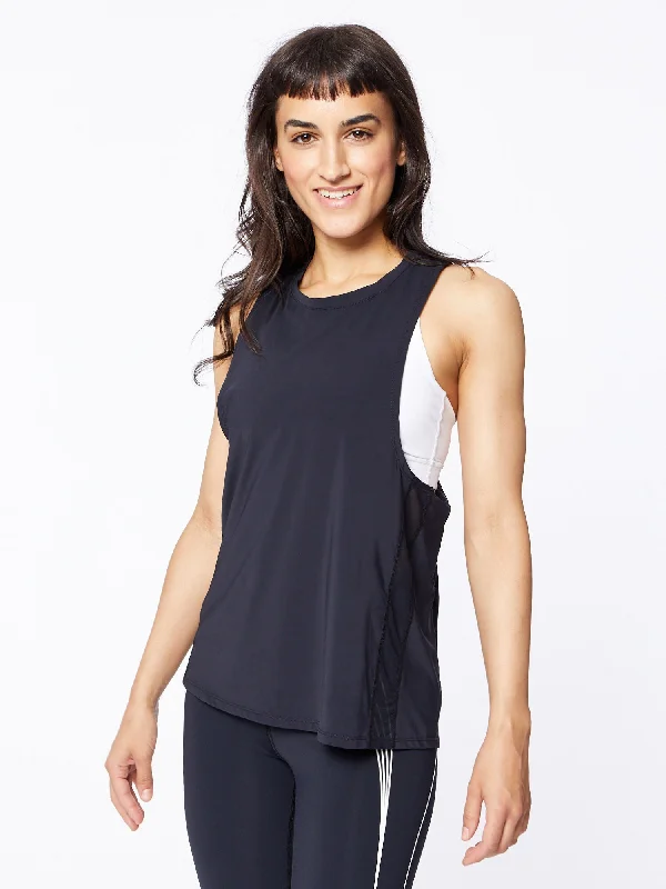 women’s trendy wool tops-Side To Side Mesh Panel Tank | Black