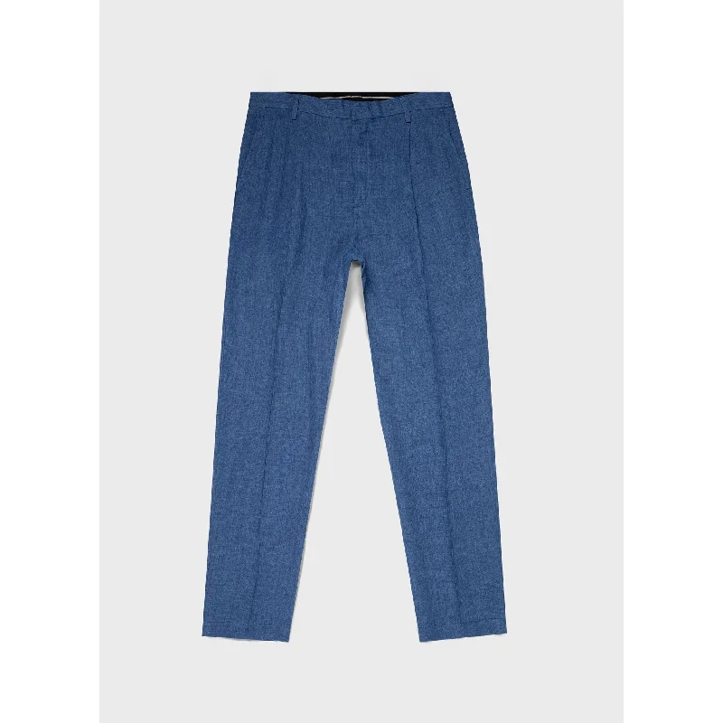 women’s elegant casual dresses-Pleated Linen Trouser | Men | Blue Melange