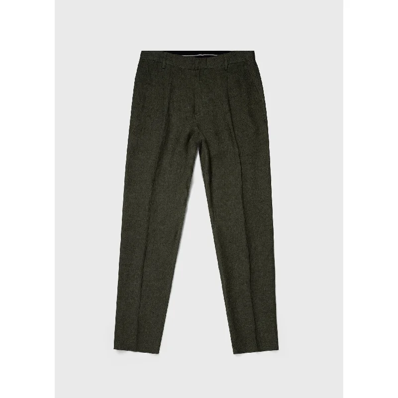 women’s chic sweater outfits-Pleated Linen Trouser | Men | Hunter Green