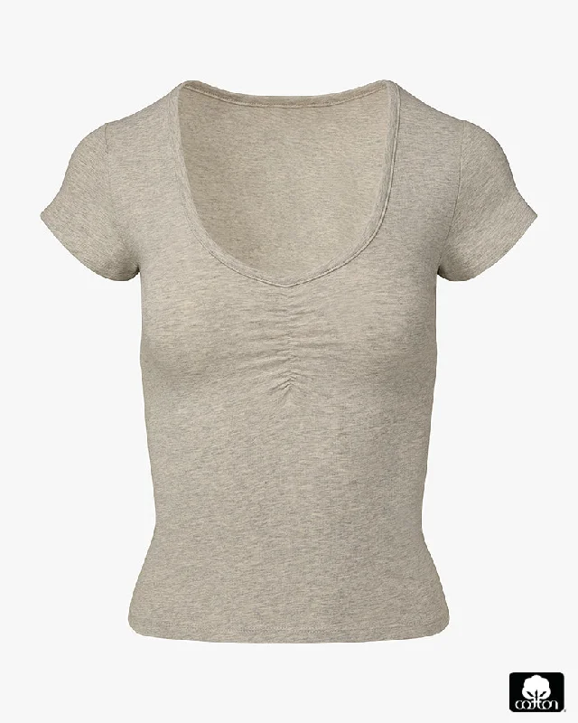 women’s fashionable outerwear-Ruched Tee | Heather Grey