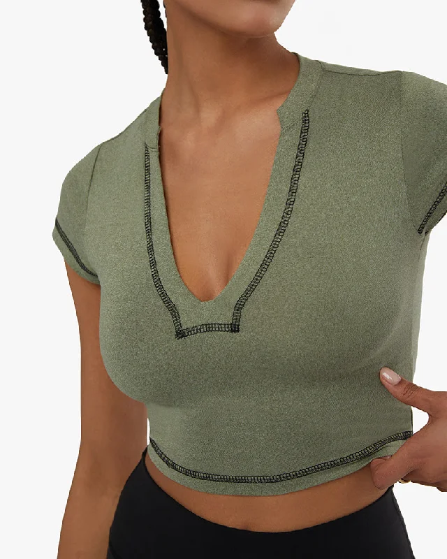 women’s elegant formal dresses for winter-V-neck Tee | Army Green