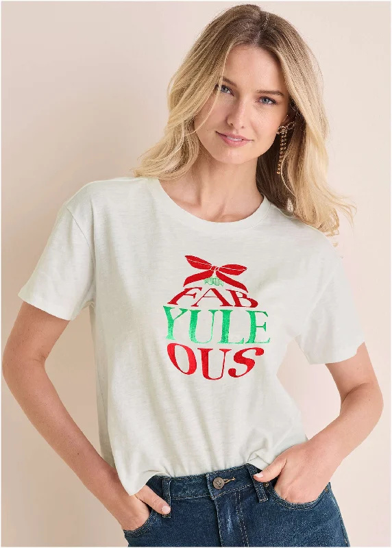 women’s business casual skirts for winter-Fab-Yule-Ous Graphic Tee - Off White